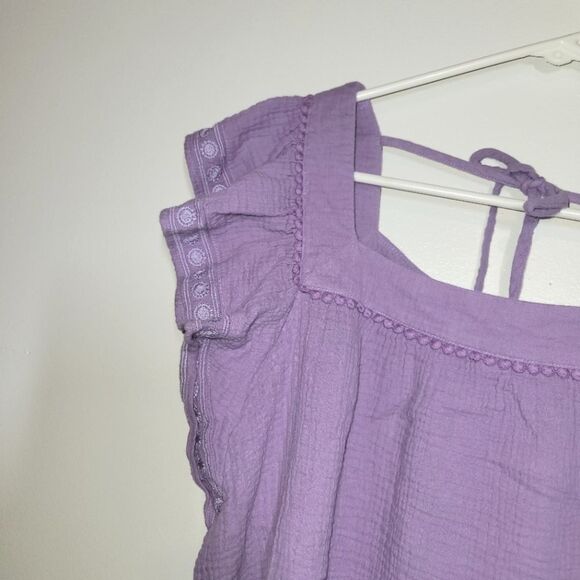 White Birch Purple Gauzy Ruffle Sleeve Scallop Top 1X - Picture 2 of 9